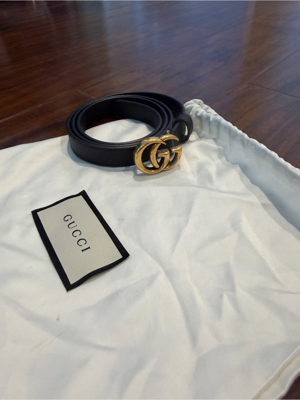 Gucci Black Leather Belt with Gold Double G Logo Buckle